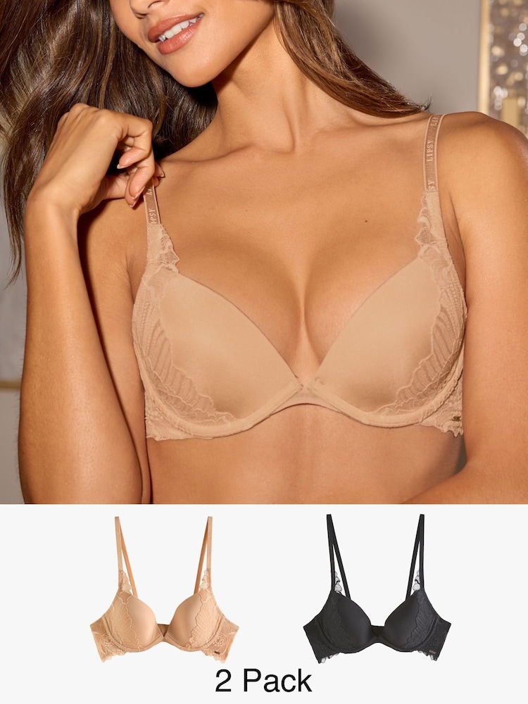 Lipsy Black/Nude Padded Underwire Plunge Bras 2 Pack - Image 1 of 12