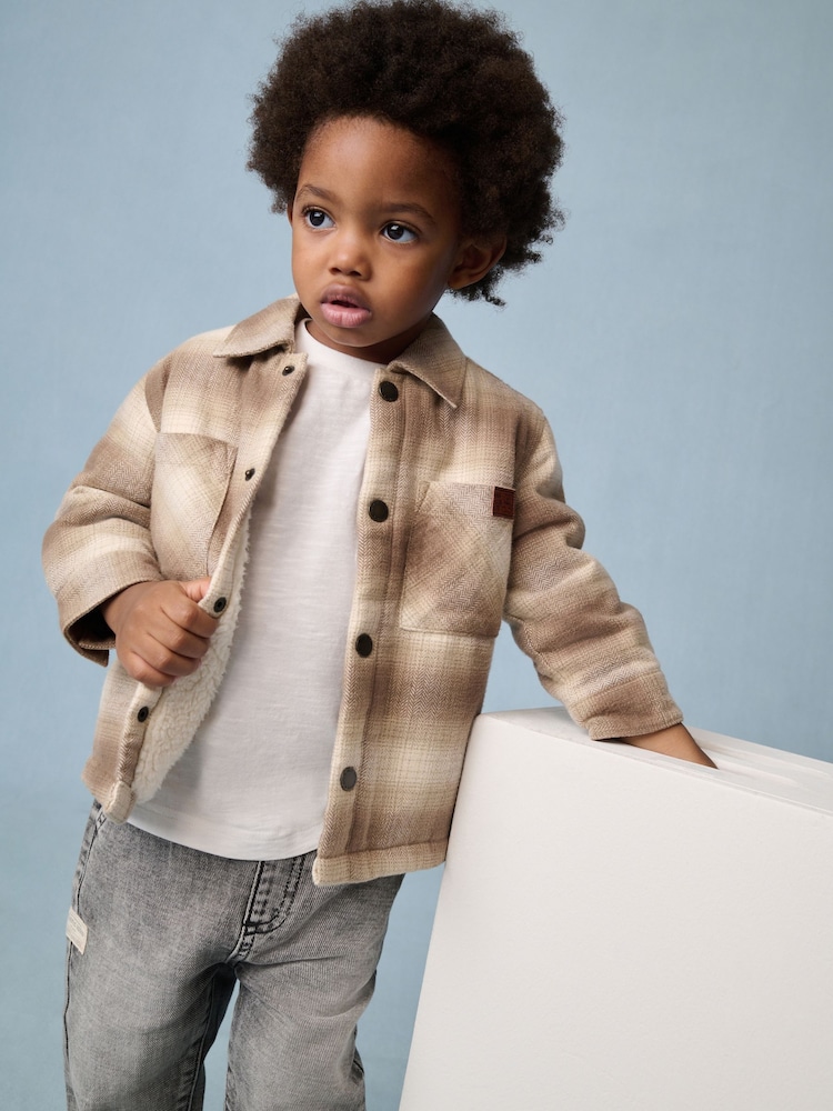 Neutral Check Borg Lined Check Shacket (3mths-7yrs) - Image 1 of 7