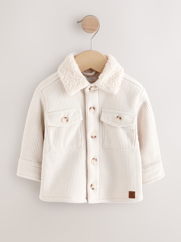 Ecru White Borg Lined Corduroy Shacket (3mths-7yrs) - Image 1 of 6
