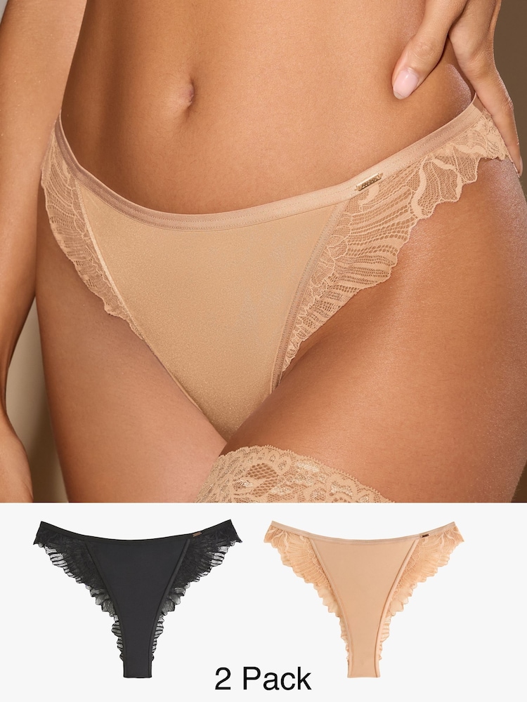 Lipsy Black/Nude Brazillian Briefs 2 Pack - Image 1 of 13