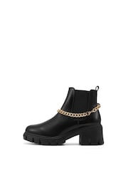 Novo Black Dionysus Chain Detail Chunky Mid Heel Chelsea Boots - Image 1 of 4