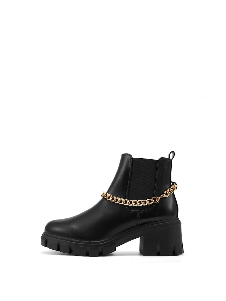 Novo Black Dionysus Chain Detail Chunky Mid Heel Chelsea Boots - Image 1 of 4