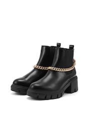 Novo Black Dionysus Chain Detail Chunky Mid Heel Chelsea Boots - Image 2 of 4