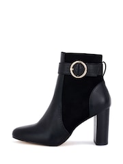 Novo Black Kimchi Block Heel Buckle Detail Smart Ankle Boots - Image 1 of 4