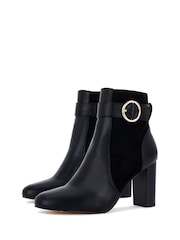 Novo Black Kimchi Block Heel Buckle Detail Smart Ankle Boots - Image 2 of 4