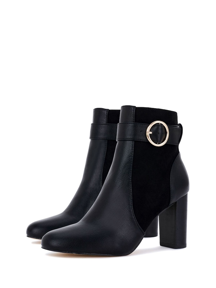 Novo Black Kimchi Block Heel Buckle Detail Smart Ankle Boots - Image 2 of 4