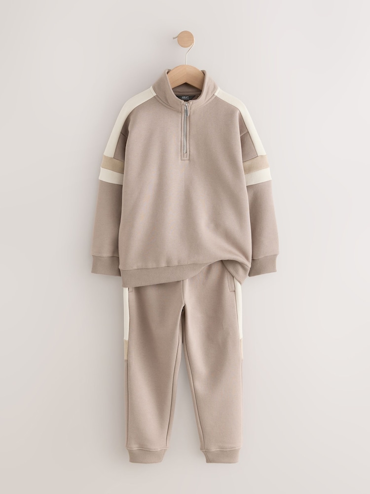 Natural Funnel Zip Neck Sweatshirt and Joggers Set (3-16yrs) - Image 2 of 5 Natural Funnel Zip Neck Sweatshirt and Joggers Set (3-16yrs) - Image 2 of 5
