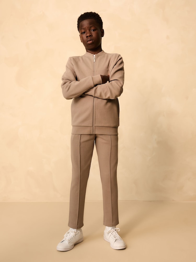 Mink Brown Smart Jersey Bomber Jacket and Joggers Set (3-16yrs) - Image 1 of 11