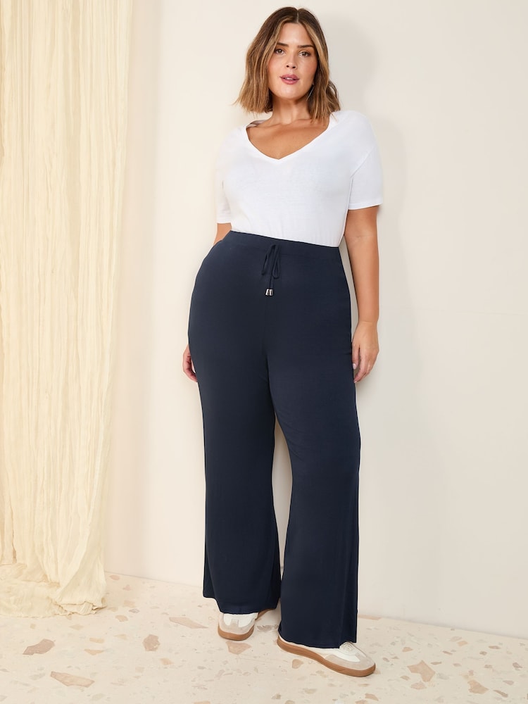 Friends Like These Navy Curve Jersey Wide Leg Trousers - Image 1 of 4