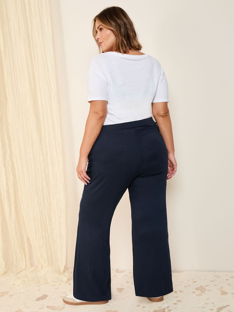 Friends Like These Navy Curve Jersey Wide Leg Trousers - Image 4 of 4