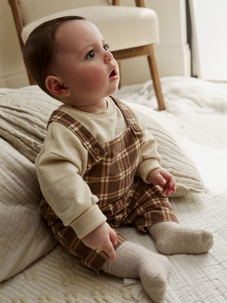 Brown Check Baby Cord Dungaree and Bodysuit Set (0mths-2yrs) - Image 1 of 5