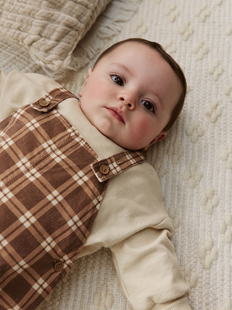 Brown Check Baby Cord Dungaree and Bodysuit Set (0mths-2yrs) - Image 2 of 5