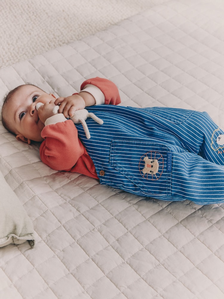 Bright Character Stripe Baby Denim Dungarees and Bodysuit Set (0mths-2yrs) - Image 2 of 4