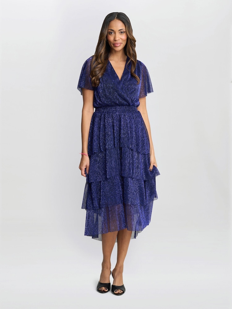 Gina Bacconi Cheri Metallic Knit Tiered Dress - Image 1 of 6