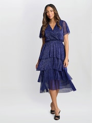 Gina Bacconi Cheri Metallic Knit Tiered Dress - Image 3 of 6