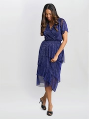 Gina Bacconi Cheri Metallic Knit Tiered Dress - Image 5 of 6