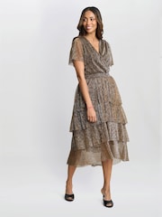 Gina Bacconi Cheri Metallic Knit Tiered Dress - Image 1 of 7