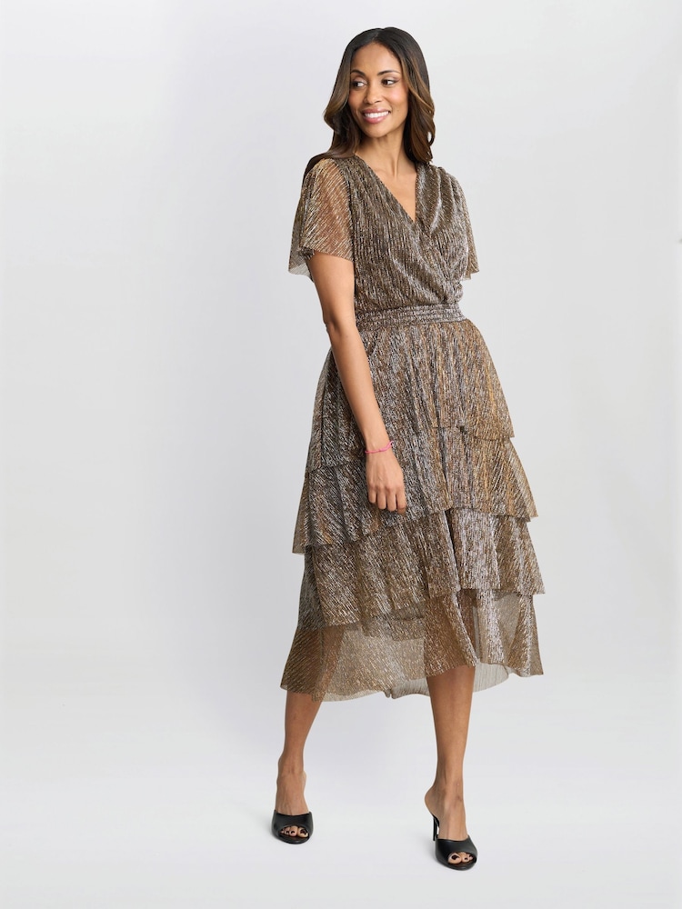 Gina Bacconi Cheri Metallic Knit Tiered Dress - Image 1 of 7