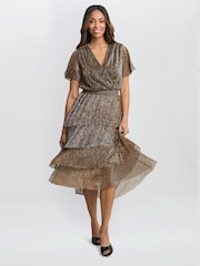 Gina Bacconi Cheri Metallic Knit Tiered Dress - Image 3 of 7