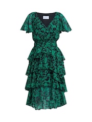 Gina Bacconi Green Lottie Elastic Waist Tiered Dress - Image 5 of 5