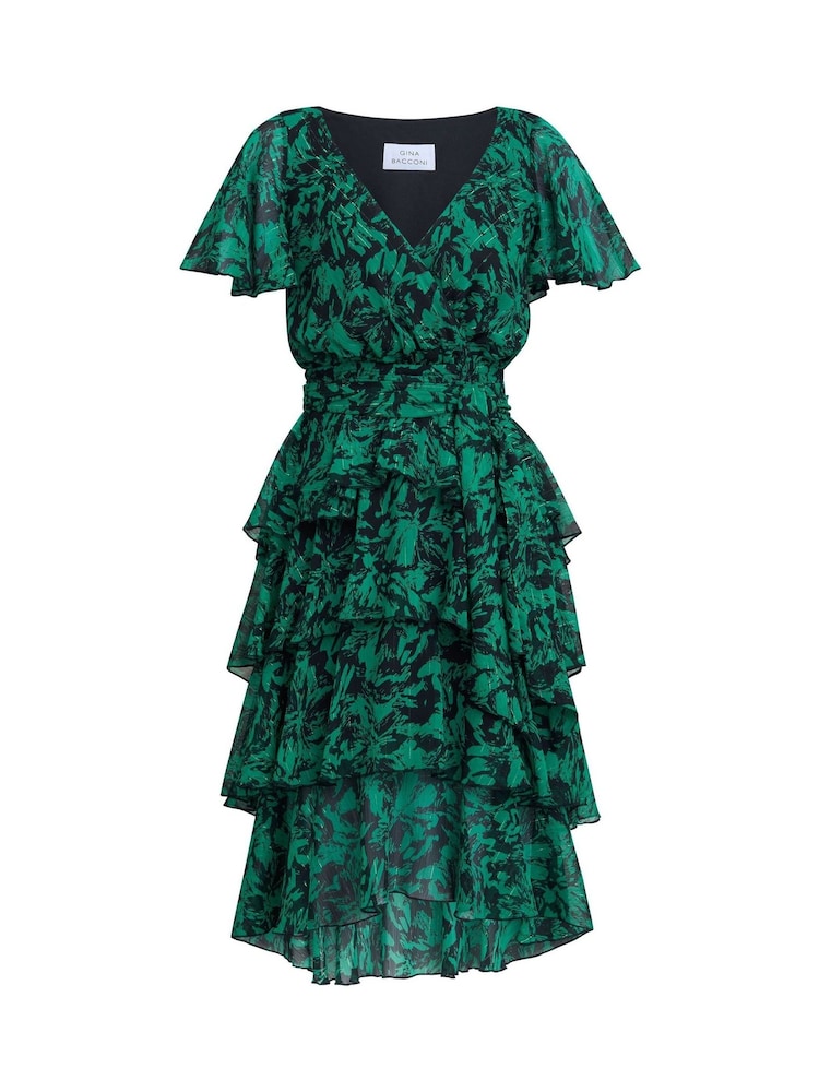 Vestido verde escalonado con cintura elástica Lottie de Gina Bacconi - Imagen 5 de 5 Vestido verde escalonado con cintura elástica Lottie de Gina Bacconi - Imagen 5 de 5