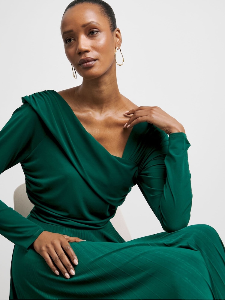Joanna Hope Green Asymmetric Jersey Dress With Pleated Skirt - Imagen 1 de 4 Joanna Hope Green Asymmetric Jersey Dress With Pleated Skirt - Imagen 1 de 4