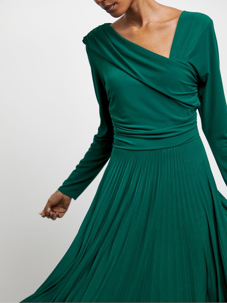 Joanna Hope Green Asymmetric Jersey Dress With Pleated Skirt - Imagen 4 de 4 Joanna Hope Green Asymmetric Jersey Dress With Pleated Skirt - Imagen 4 de 4