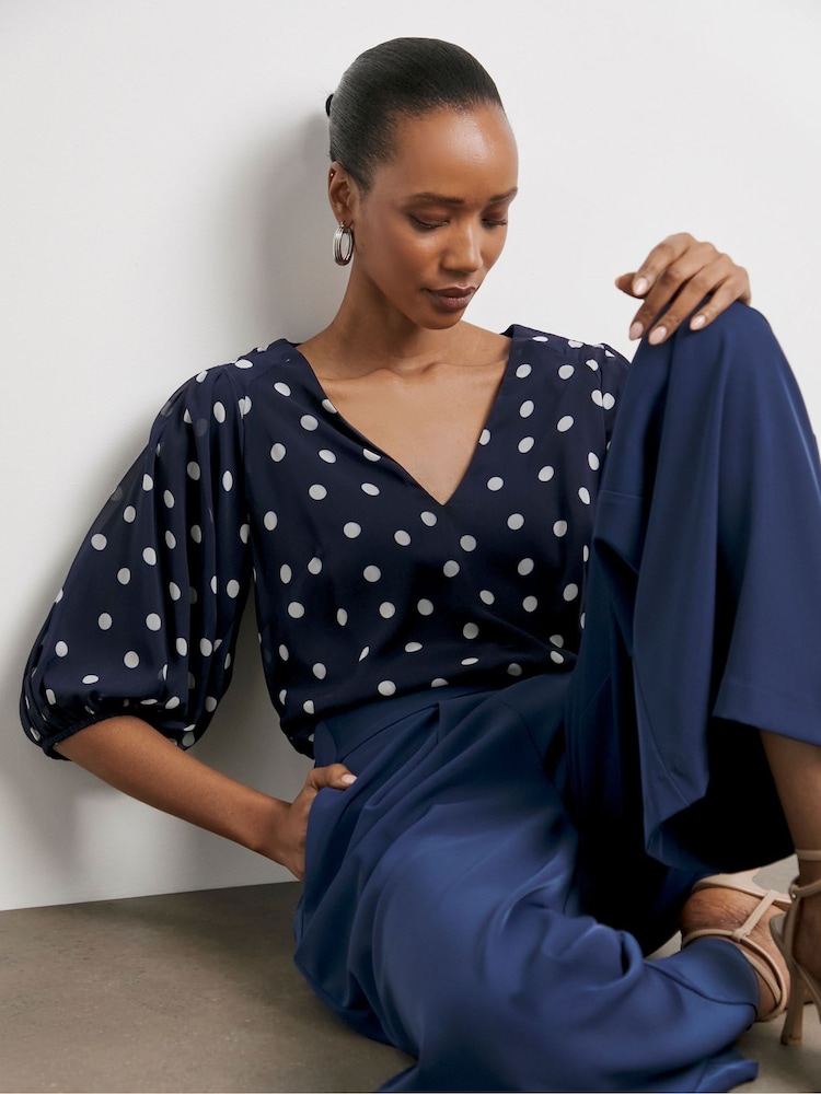 Joanna Hope Blue Puff Sleeve Blouse - Image 2 of 4