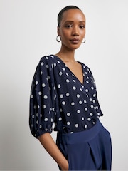 Joanna Hope Blue Puff Sleeve Blouse - Image 3 of 4