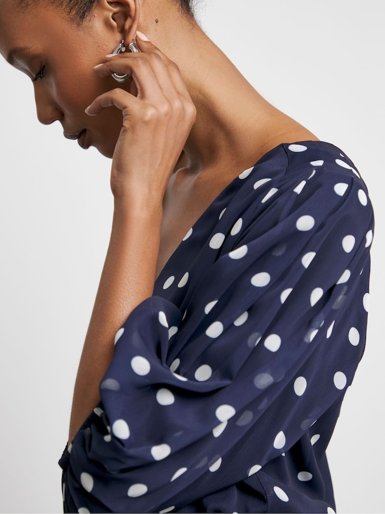 Joanna Hope Blue Puff Sleeve Blouse - Image 4 of 4 Joanna Hope Blue Puff Sleeve Blouse - Image 4 of 4