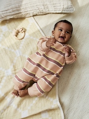 Rust Brown Stripe Baby Sweat Romper (0mths-3yrs) - Image 1 of 10