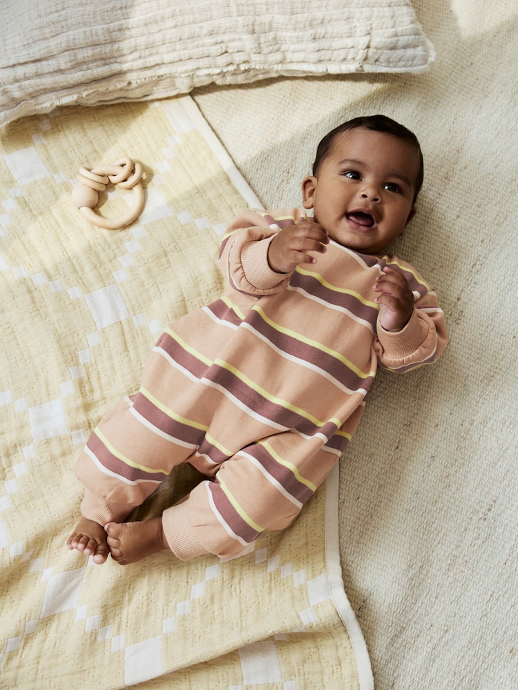 Rust Brown Stripe Baby Sweat Romper (0mths-3yrs) - Image 1 of 10