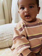 Rust Brown Stripe Baby Sweat Romper (0mths-3yrs) - Image 2 of 10