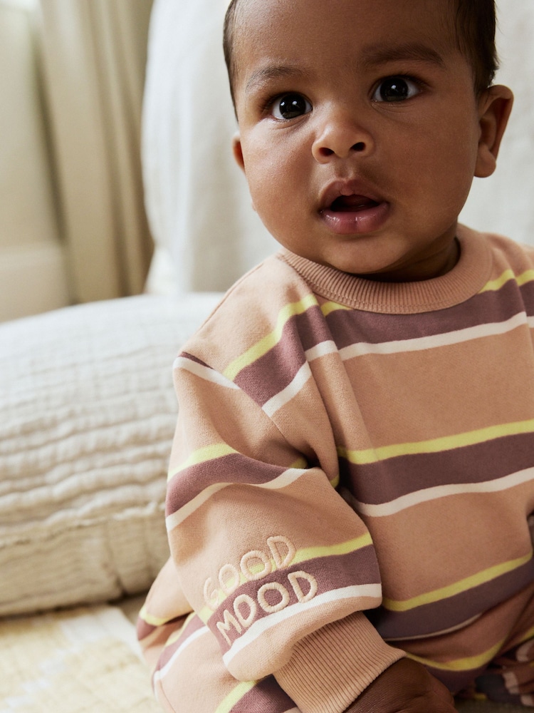 Rust Brown Stripe Baby Sweat Romper (0mths-3yrs) - Image 2 of 10