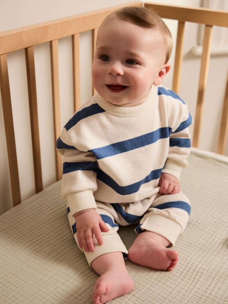 Blue Stripe Baby Sweat Romper (0mths-3yrs) - Image 1 of 8