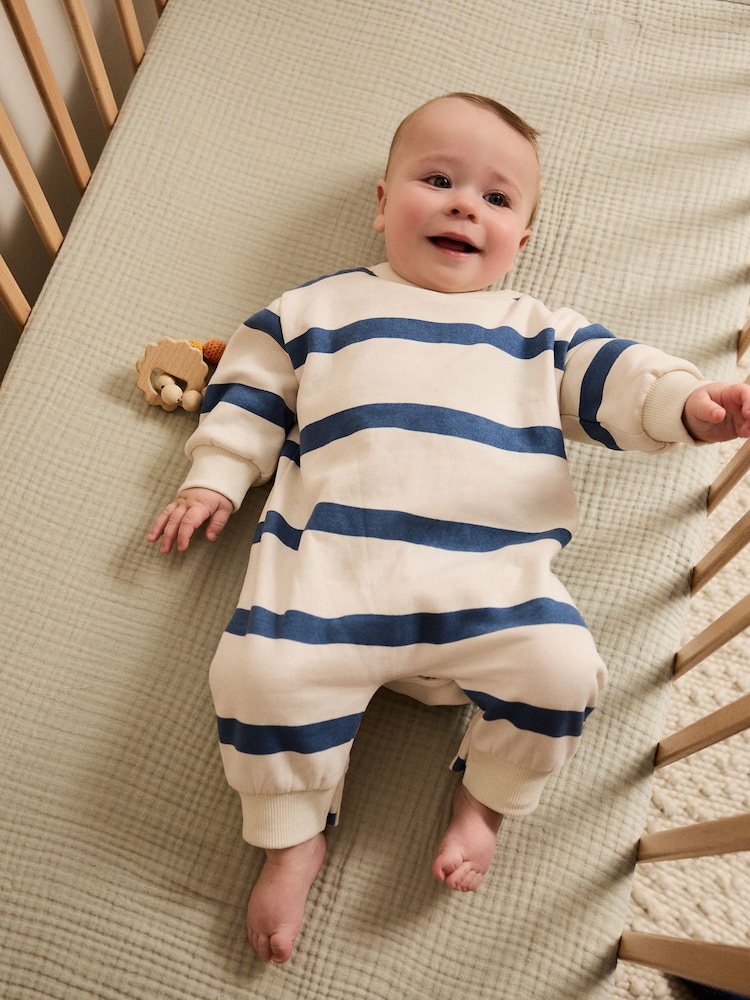 Blue Stripe Baby Sweat Romper (0mths-3yrs) - Image 2 of 8