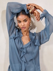 Lipsy Blue Ruffle Blouse - Image 4 of 5