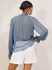 Lipsy Blue Ruffle Blouse - Image 5 of 5