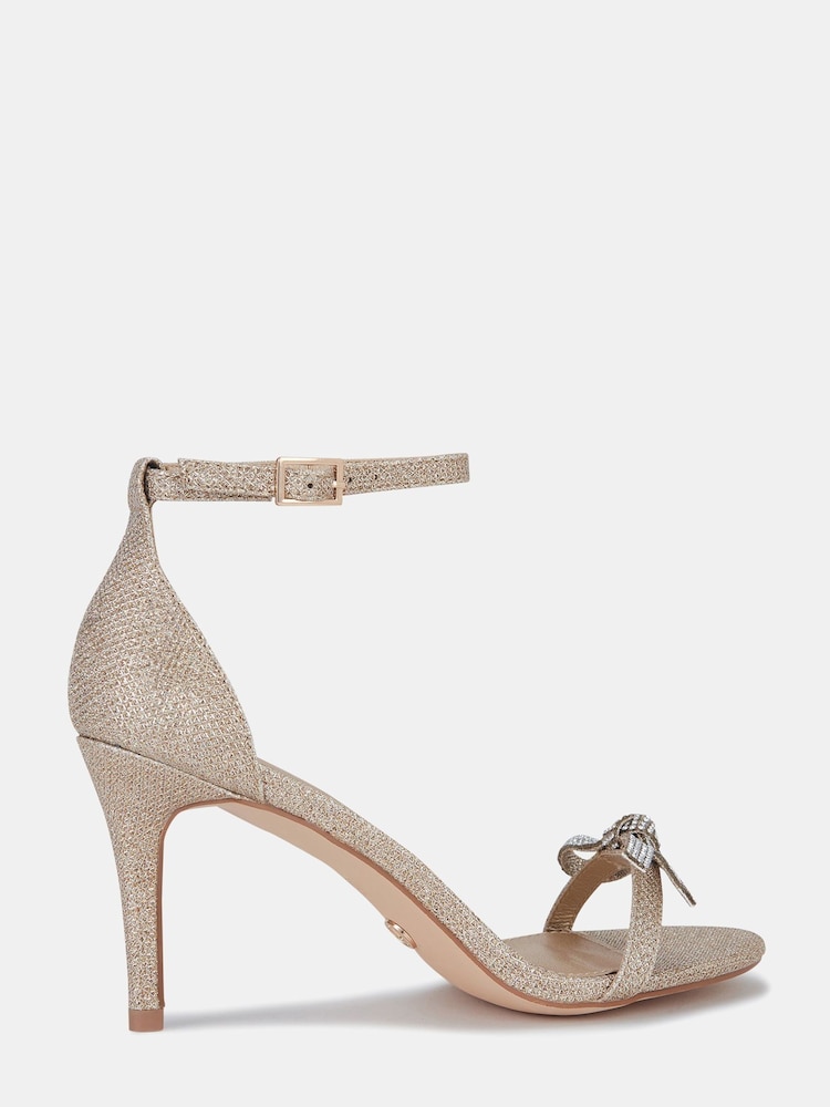 Novo Gold Pillowtalk Diamante Bow Detail Two Part Mid Heel Sandals - Image 2 of 4