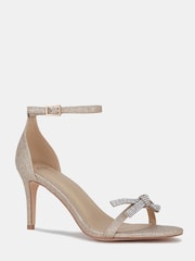Novo Gold Pillowtalk Diamante Bow Detail Two Part Mid Heel Sandals - Image 3 of 4