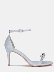 Novo Silver Pillowtalk Diamante Bow Detail Two Part Mid Heel Sandals - Image 2 of 4