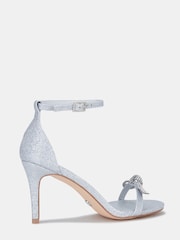 Novo Silver Pillowtalk Diamante Bow Detail Two Part Mid Heel Sandals - Image 3 of 4