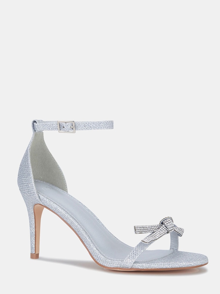 Novo Silver Pillowtalk Diamante Bow Detail Two Part Mid Heel Sandals - Image 4 of 4