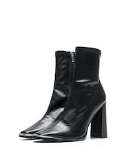 Novo Black Zapcle Metal Toe Detail High Block Heel Sock Boots - Image 2 of 4