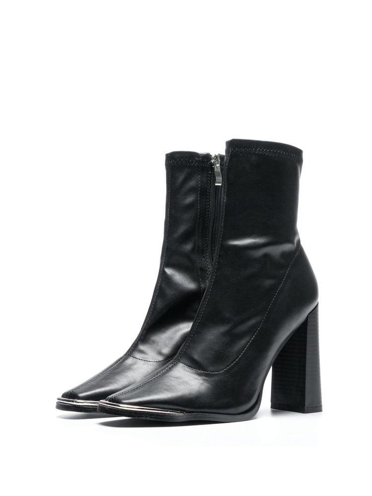 Novo Black Zapcle Metal Toe Detail High Block Heel Sock Boots - Image 2 of 4