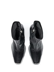 Novo Black Zapcle Metal Toe Detail High Block Heel Sock Boots - Image 3 of 4