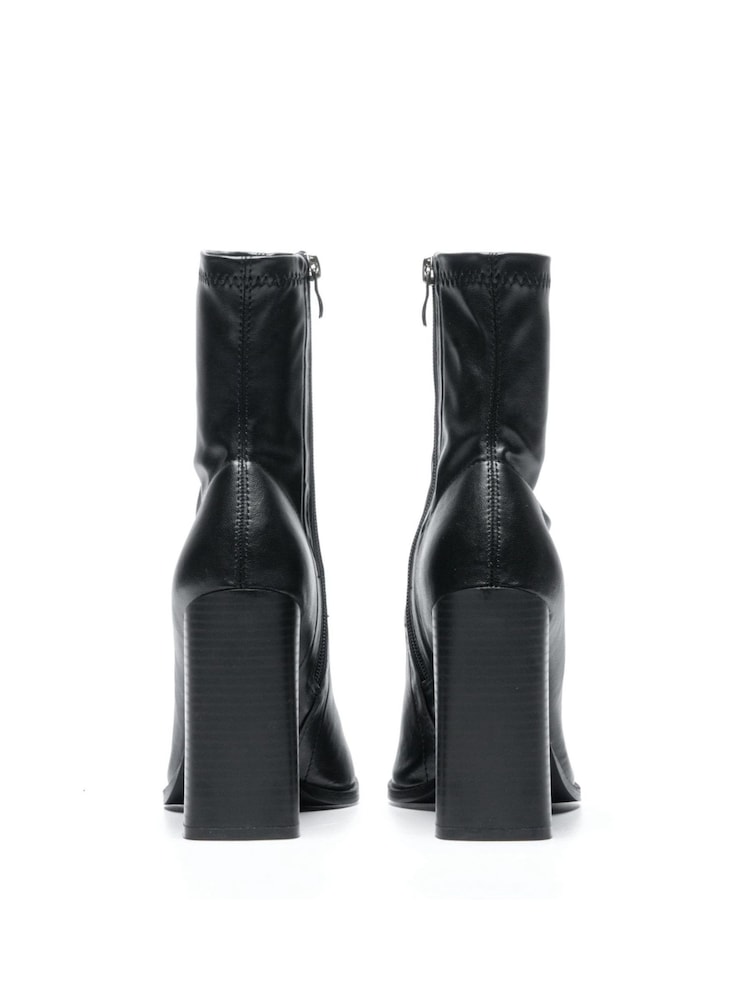 Novo Black Zapcle Metal Toe Detail High Block Heel Sock Boots - Image 4 of 4
