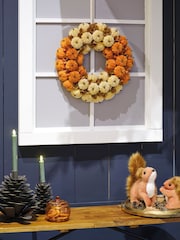 Decoris Orange 44cm Velvet Pumpkin Halloween Wreath - Image 1 of 2