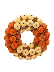 Decoris Orange 44cm Velvet Pumpkin Halloween Wreath - Image 2 of 2