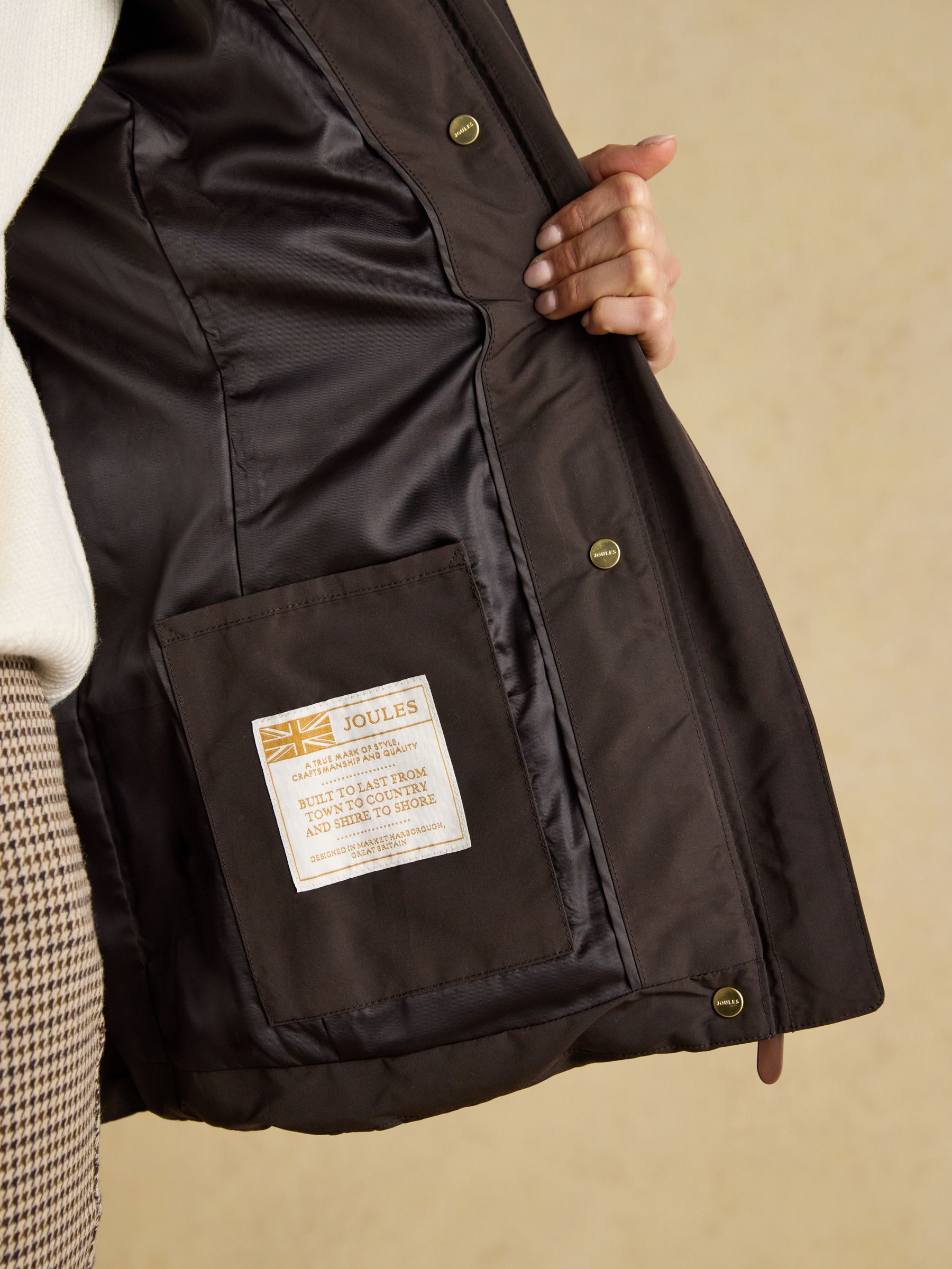 Buy Joules Aspen Brown Showerproof Padded Coat with Faux Fur Hood